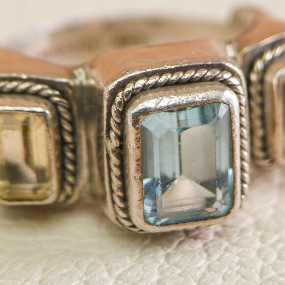 Lori Bonn Vintage Sterling Silver Gemstone Ring–Blue Topaz & Citrine, Size 57.5 - Picture 9 of 16